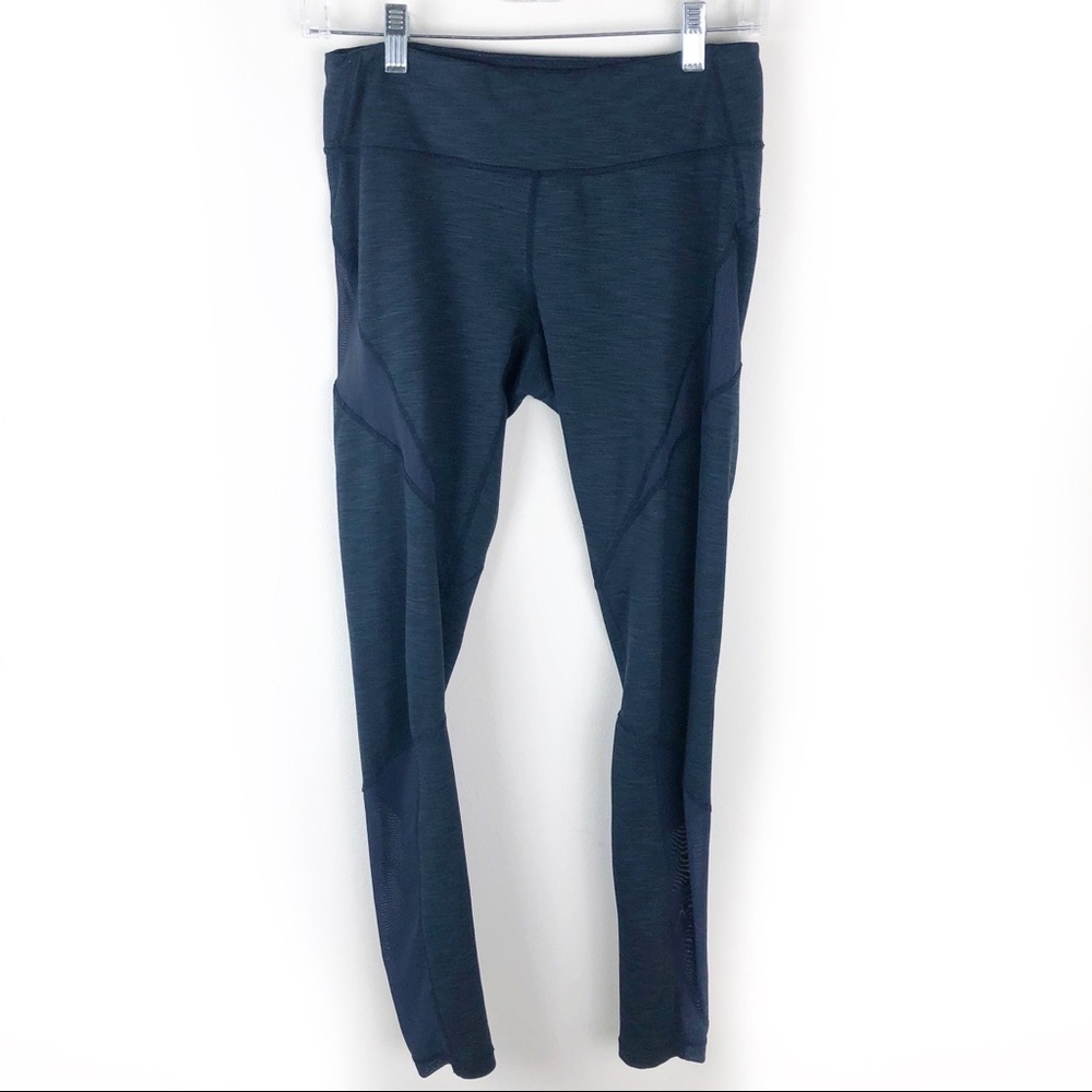 Zella by Nordstrom Navy athletic running leggings with mesh detail down leg
